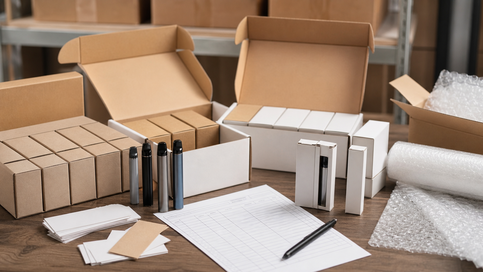 Redaktionelles Produktbild zur Checkliste für Vape-Verpackungen und -Etiketten im Großhandel